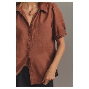 NWT Anthropologie The Aly Linen Blouse in Brown  Size XS